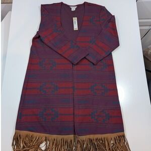 Ariat Womens Cardigan Duster Burgundy Teal Geometric Print Fringe S‎